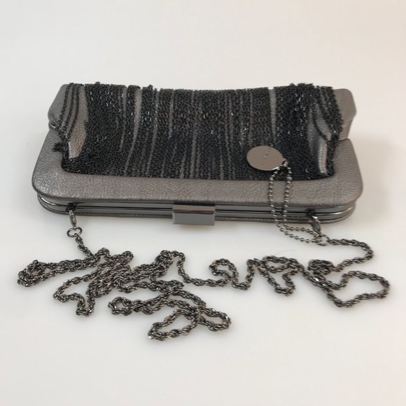 EUC Big Buddha Chain-Fringe Cocktail Bag/Clutch in Pewter Faux Leather - Picture 4 of 10